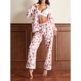 thumbnail image 3 of Biezeib Women's 2 Piece Pajama Set Long Sleeve Lapel Button Up Shirt Tops Heart Print Pants Sleepwear Sets, 3 of 6