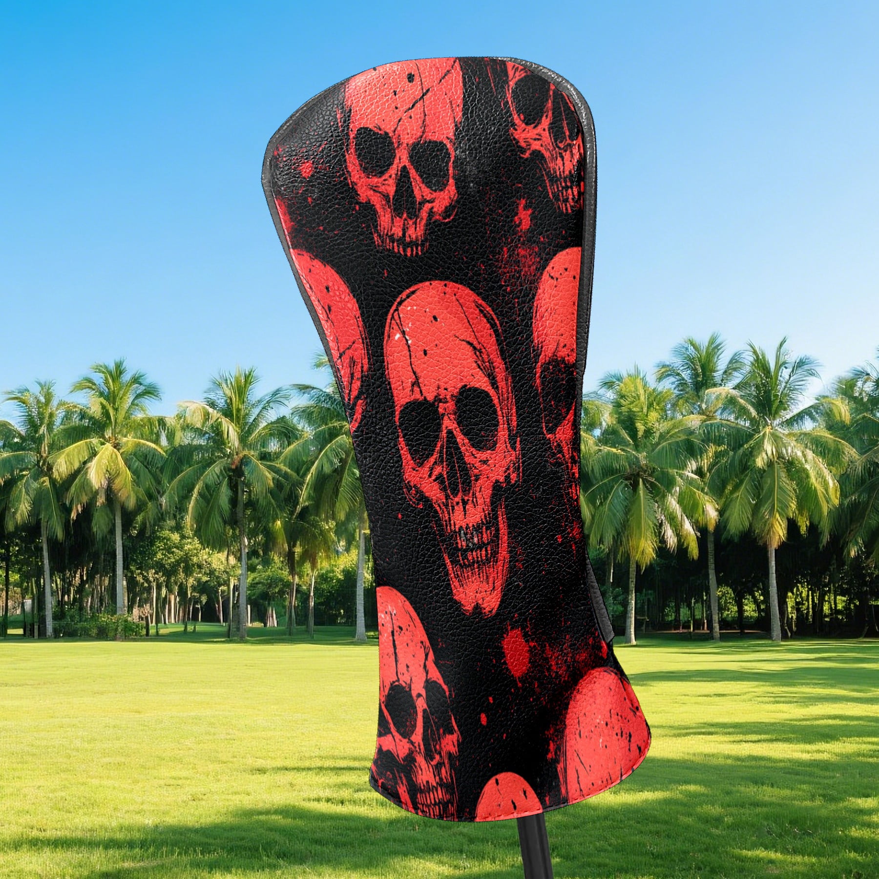 Golf Club Head Cover Waterproof Leather Golf Accessories HeadCovers Set Driver Headcover for Women Men Red Skull Pattern