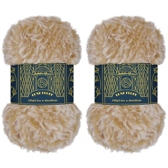 JubileeYarn Luxe Fluff Yarn - 100% Polyester - 100g/Skein - 2 Skeins - Light Brown and White
