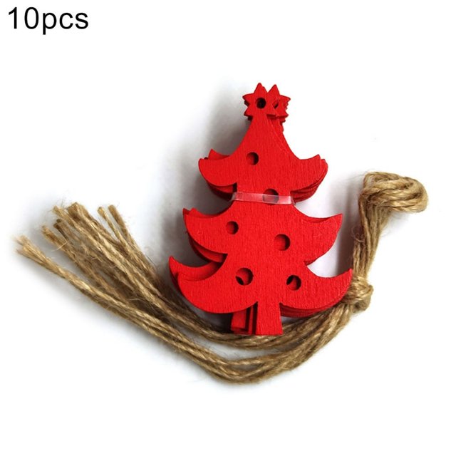 10Pcs Wooden Tree Deer Snowflake Hole Rope Hanging Ornaments Home Decor