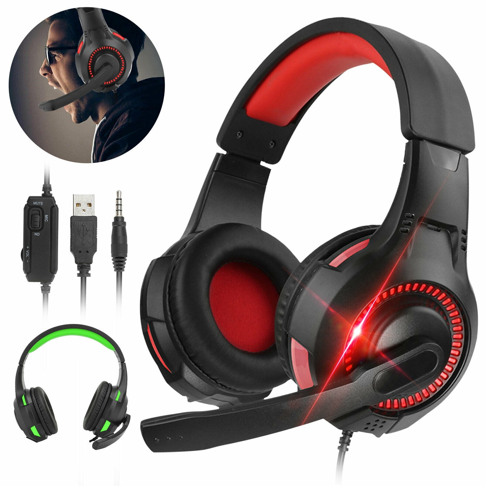 Xbox One PS4 Gaming Headset Headphones with Mic and LED Light for Laptop Computer,Stereo Gamer Headphones,3.5mm Wired Noise Isolation Gaming Headphones Red 