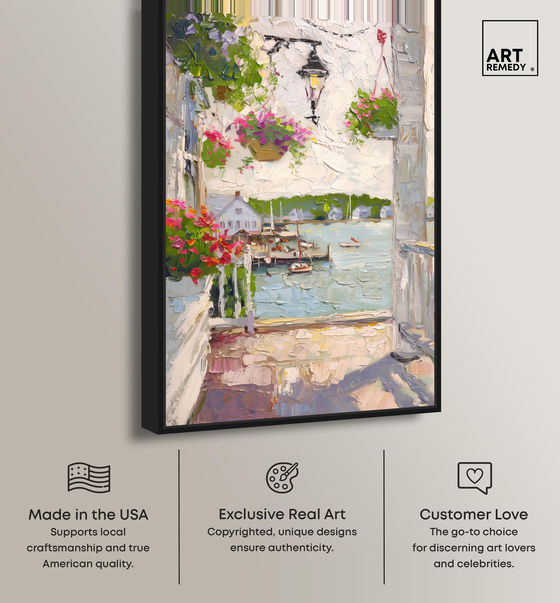Harbor Hideaway II Canvas Pastel Oil Paintings by Art Remedy, Black Frame, 30 x 45