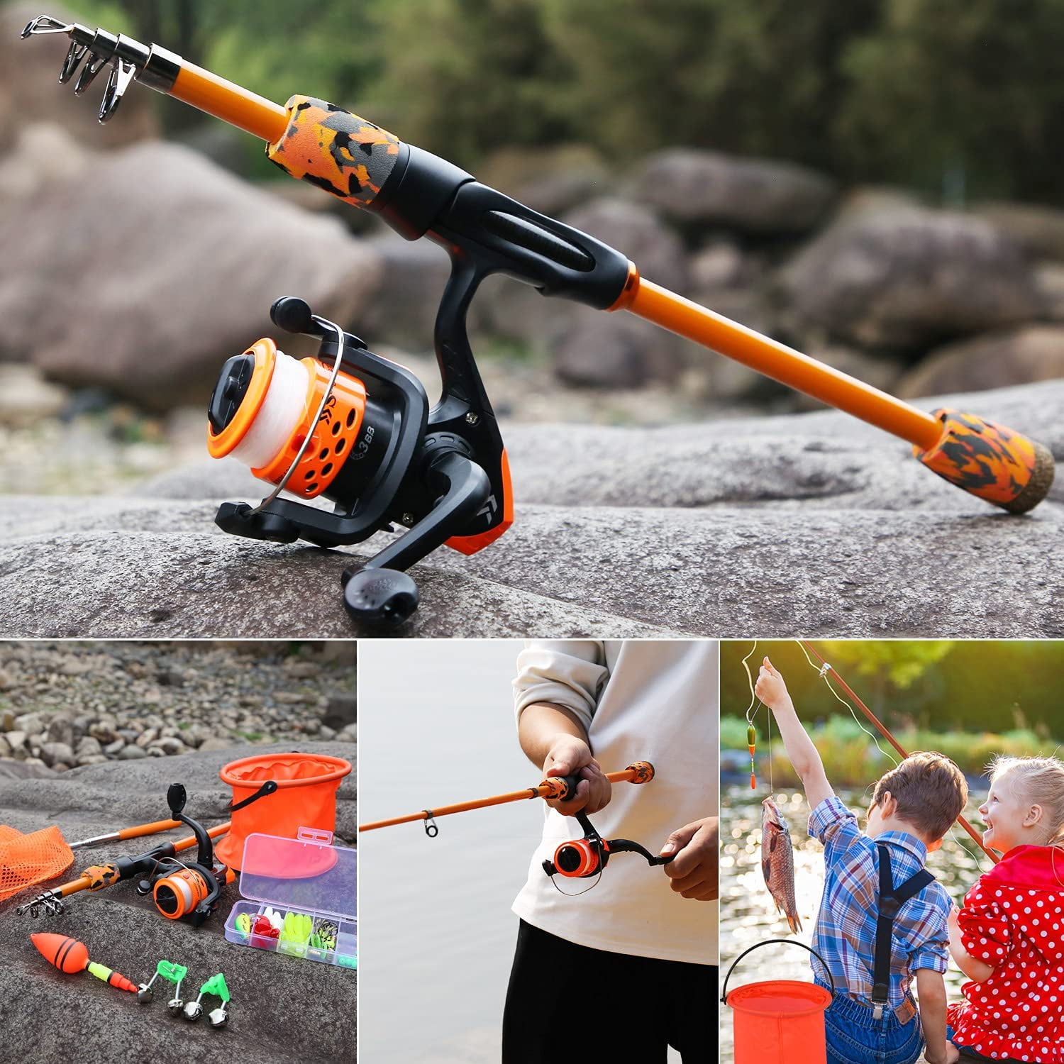 YONGZHI 1.5M Kids Fishing Pole,Portable Telescopic Fishing Rod and Reel  Combo,with Spincast Fishing Reel Tackle Bag Lures for Youth,Girls and Boys  Traveling Kid Fishing Rod 