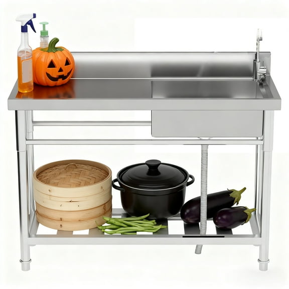 Industrial Sinks, Commercial Sink, Utility Sink, 304 Stainless Steel Polished with 120lbs Load Bottom Shelf for Garage