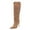 Brown, variant on Women Western Pointed Closed Toe Knee High Boots Stiletto High Heel Wide Calf Pull On Long Boots Embroidery Retro Date Shoes Size 9 Navy