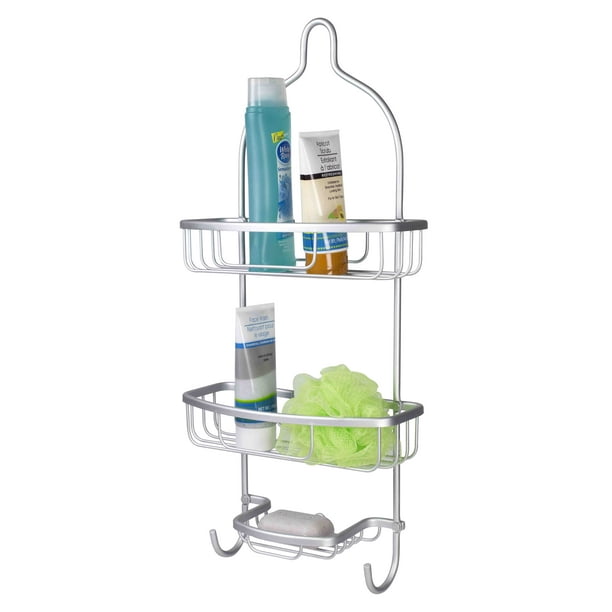 RustResistant 2 Tier Aluminum Shower Caddy with Builtin Hooks , and