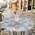 thumbnail image 3 of Pink Floral Elastic Fitted Round Table Cover Farmhouse Blue Vintage Floral Waterproof Outdoor Tablecloth for Holiday Party, Picnic, Patio & Dining Fits Tables Up to 55"-60", 3 of 8
