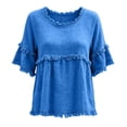 thumbnail image 4 of Summer Sales Womens Summer Tops Stylish Fringe Decor Crew Neck Short Sleeve Casual Blouse Oversized Tshirts for Women Under 12$, 4 of 4