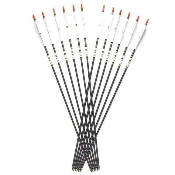 12PCS 31"Archery Carbon Arrows Shaft SP500 W/Turkey Feather F Recurve Bow Hunting