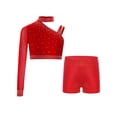 thumbnail image 2 of TTAO Kids Girls Ballet Latin Dance Costume Sparkly Crop Tops and Shorts 2 Pcs Gymnastics Figure Skating Outfit Red 10, 2 of 6