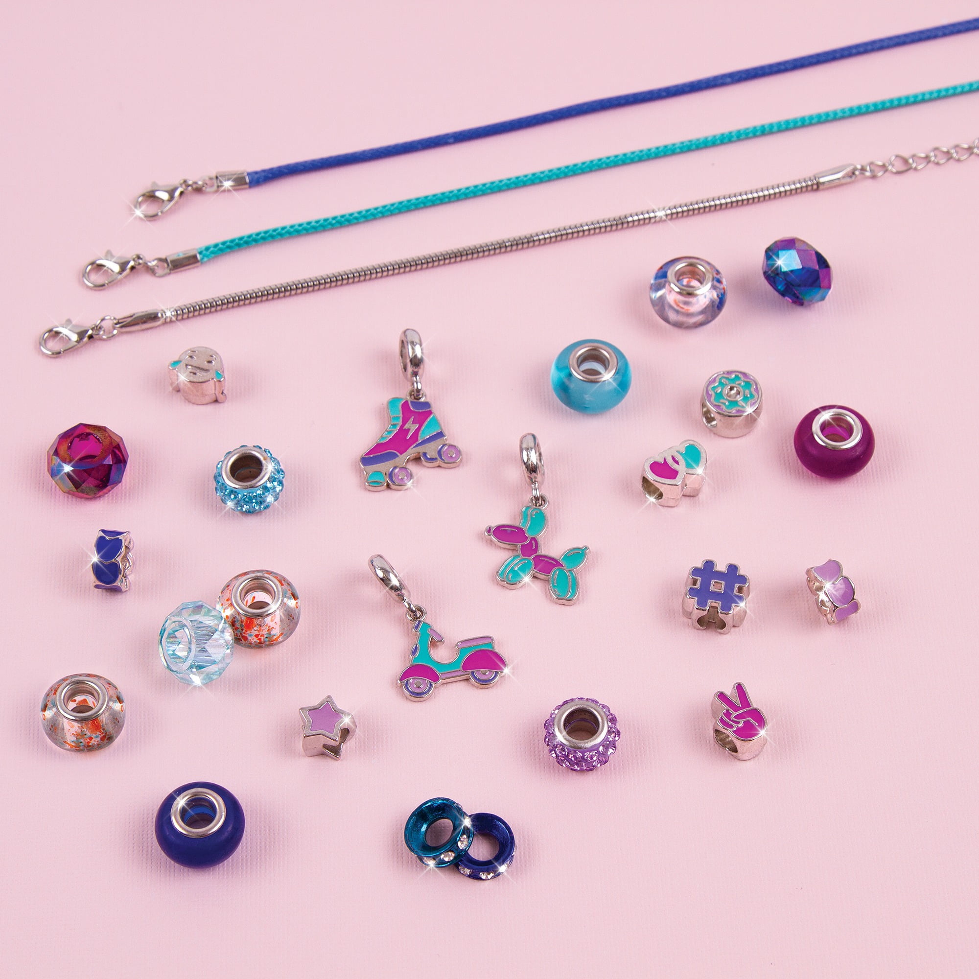 Make It Real: Halo Charms 2-in-1 True Blue & Think Pink DIY Jewelry Kit - Create 6 Bracelets, 56 Pieces, Tweens & Girls Ages 8+