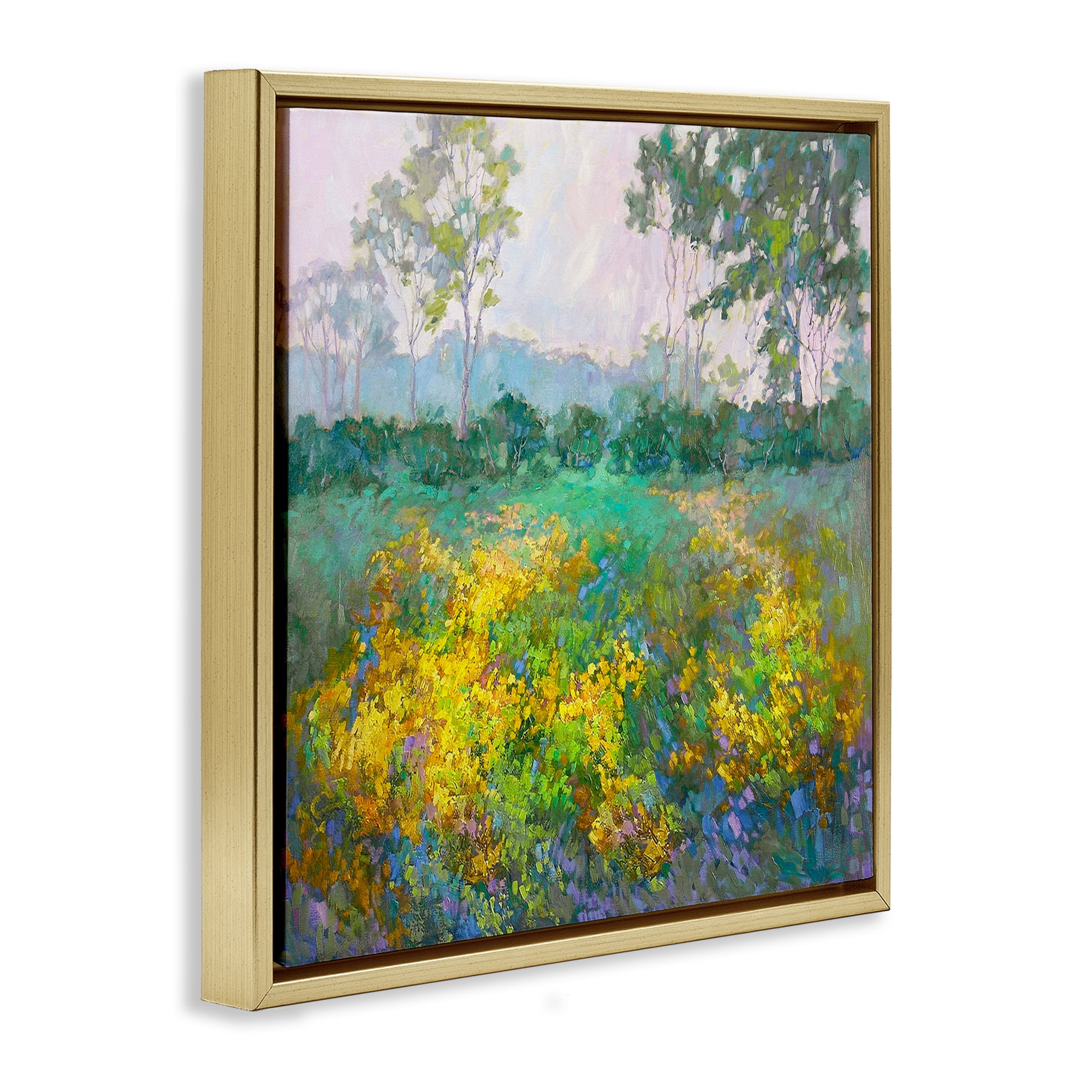 Stupell Industries Complex Meadow Terrain Landscape & Nature Painting Gold Floater Framed Canvas Art Print Wall Art, 18 x 18