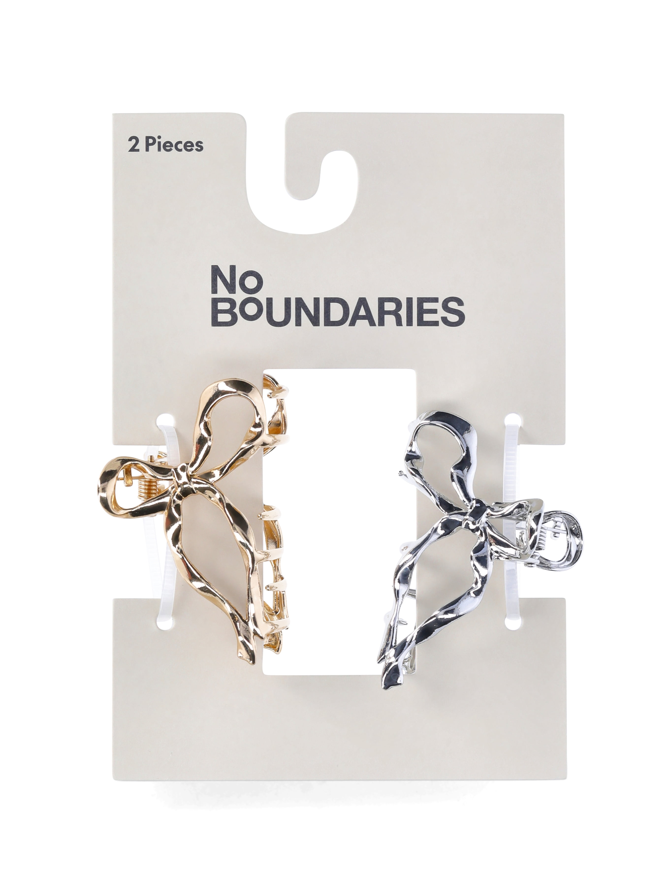 No Boundaries 2 PacK Metal Bow Claw Clip, Gold/Rhodium