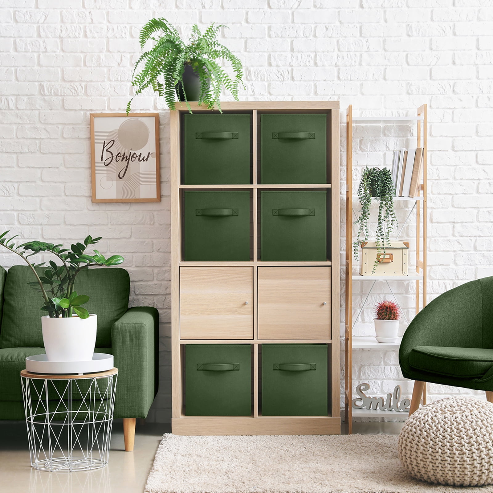 Sorbus 13" Foldable Fabric Storage Cube Bin, Dark Green (2 pack)