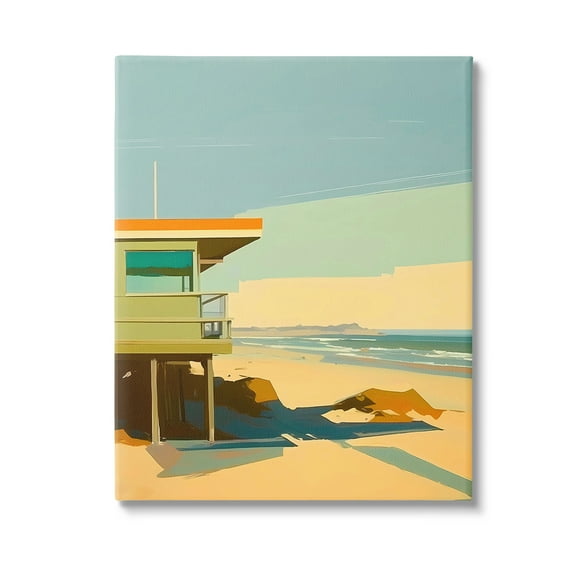 Stupell Industries Modern Sunlit Beach Hut Landscape Painting Gallery Wrapped Canvas Art Print Wall Art, 16 x 20