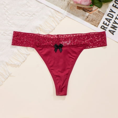 Panties for Women Clearance Women s Solid Color Sexy Lace Bow Thong Seamless Breathable Underwear L