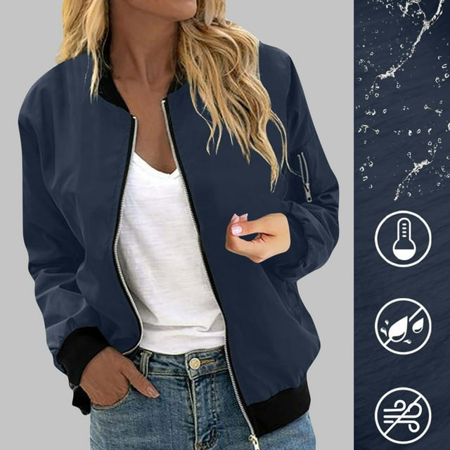 Soki Vestes Décontractées pour Femmes à Manches Longues, Manteaux Légers Type Bomber avec Poches