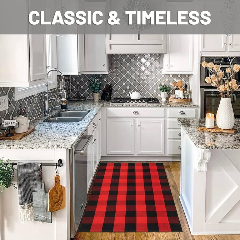 KIMODE Buffalo Plaid Outdoor Indoor Rug Doormat 3' x 5', Cotton Woven  Outdoor Door Mat Washable Farmhouse Checkered Porch Rugs for Front Kitchen