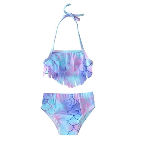 

nsendm Bath Suits Girls 10 12 Newborn Infant Baby Girls Halter Mermaid Floral Print Two Girl Swimsuit Size 10 12 Blue 6 Months