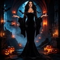 thumbnail image 4 of Witch Cosplay, Witch Costume, Witch Outfit, Witch Roleplay, Witch Cos, Vampire Womens Halloween Costumes Long Sleeves Mortician Costume Wrap Gothic Witch Dress Witchy Dress, Black L, 4 of 5