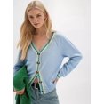 thumbnail image 5 of Women's Cropped Cardigan Sweaters Fall Long Sleeve Button Down Color Block Knit Outwear Coats Blue XL, 5 of 9