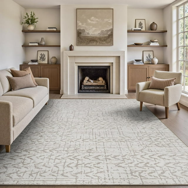 Area Rug x Rugs for Living Room Bedroom High Low Textu Jacquard Boho Neutral Carpet Non Slip Machine Washable Rug Dining Nursery Living Room Farmhouse Rug