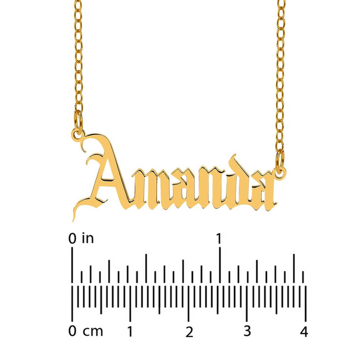 Personalized Sterling Silver or 14K Gold Plated Sterling Silver "Amanda" Old English Name Necklace w/18" Link chain