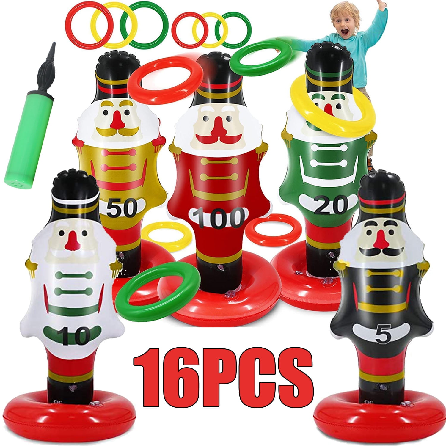 16 Pack Christmas Nutcrackers Inflatable Ring Toss Game Include Plastic Inflatable Ring Toss