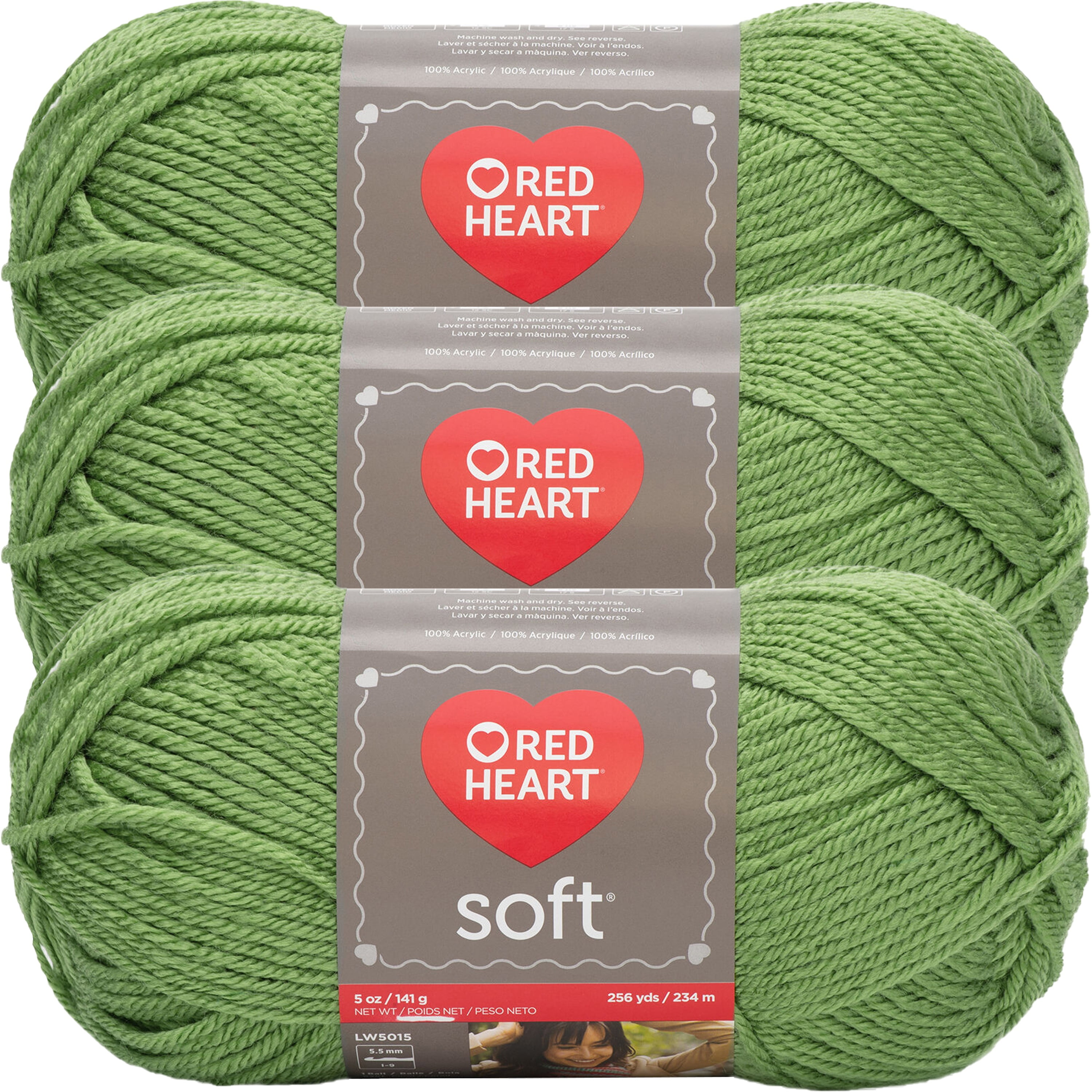 Red Heart Soft Guacamole Yarn - 3 Pack of 141g/5oz - Acrylic - 4 Medium (Worsted) - 256 Yards - Knitting/Crochet