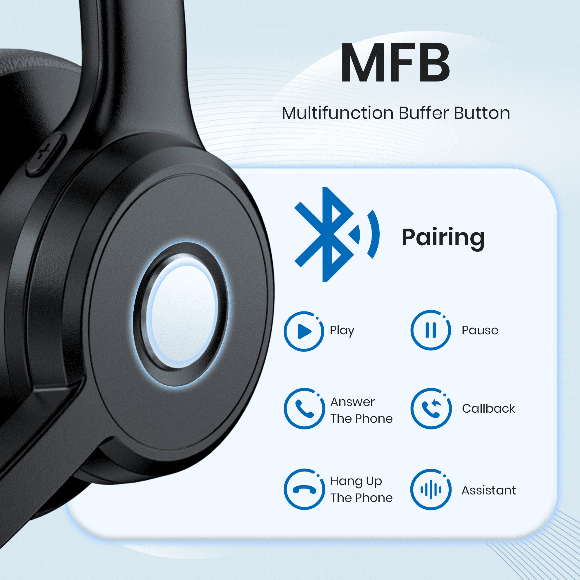 LUXMO Trucker Bluetooth Headset with Noise canceling Microphone, Wireless Bluetooth Headset Over The Head Earpiece for iOS & Android Mobile Phone, Skype, Truck Drivers, Call Center