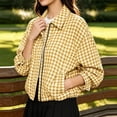thumbnail image 6 of DISKEBUISS Women's Cropped Gingham Plaid Jacket Lapel Zip & Snap Long Sleeve Short Outerwear for Fall Winter, 6 of 8