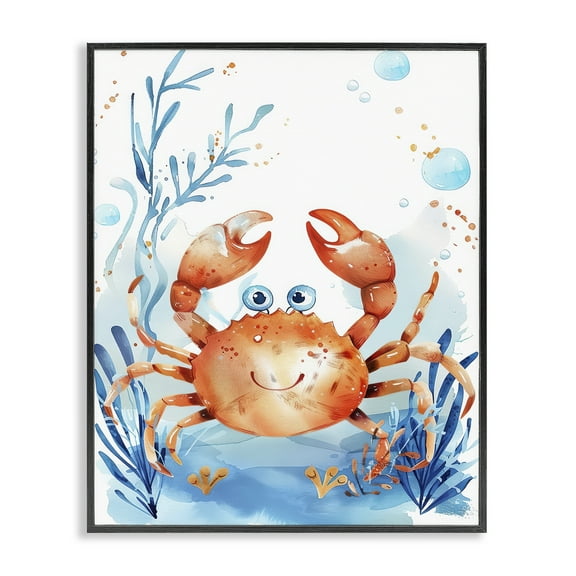 Stupell Industries Smiling Crab Underwater Animals Painting Black Framed Art Print Wall Art, 11 x 14