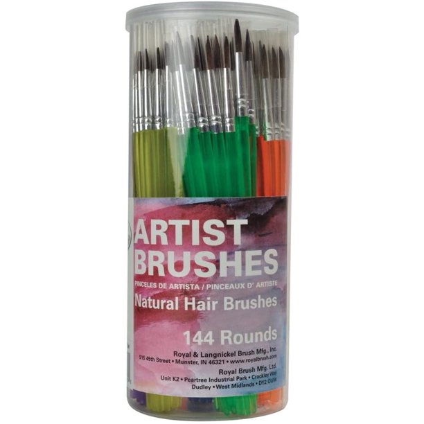 Royal Brush 144 Camel Hair Round Art Craft Hobby Paint Brushes New! MultiColored