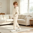 thumbnail image 5 of CYRBOKO Boys Sweatsuit Sets, Casual Long Sleeve Cotton Two-piece Hoodies and Joggers Beige Size 12-13 T, 5 of 8