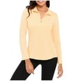 thumbnail image 2 of QUNYINEY Athletic Womens T Shirts V-Neck Beige Solid Long Sleeve Tops Pullover Golf Tennis Running Breathable Loose Drop Shoulder T-Shirts, 2 of 3