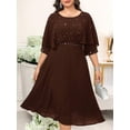 thumbnail image 4 of Brown Plus Size Elegant Party Dress With Rhinestone-Embellished Bodice, Cap Sleeves, And Belted Waist, 4 of 8