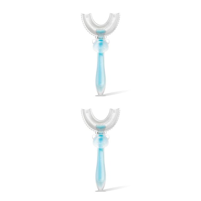 Inteprter Silicona en forma de U Cepillo de Boca Niños Boquilla Cepillos de Mordedores para niños pequeños con kits de limpieza de mano azul L 2piezas Inteprter CBP077377