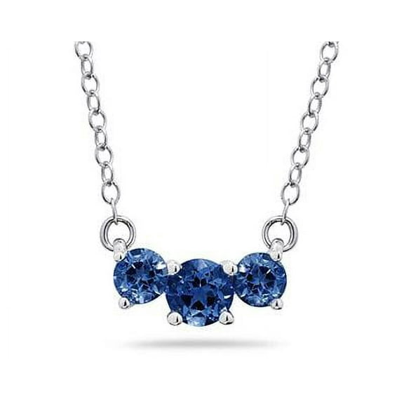 SZUL Women's 1 Carat TW Sapphire  Three Stone Pendant Necklace 14K White Gold