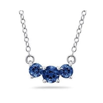SZUL Women's 1 Carat TW Sapphire Three Stone Pendant Necklace 14K White Gold