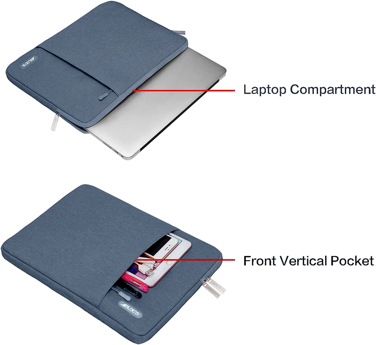 Mosiso Polyester Vertical Style Water Repellent Laptop Sleeve Case Bag Cover with Pocket for MacBook Air 15 inch M3 A3114 M2 A2941 2023 2024 / Pro 15 inch A1990 A1707, Haze Blue