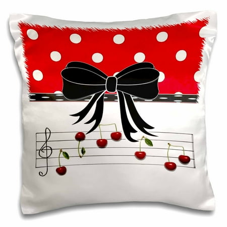 - 3dRose Image of Cherry Music Notes With Bow And Red Polka Dots - Pillow Case, 16 by 16-inch