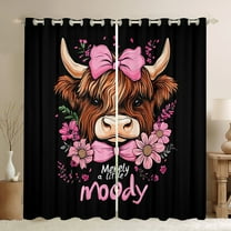 jejeloiu Pink Bowknot Daisy Black Out Curtains,Cute Highland Cow Curtains Pack of 2 (42x63 Each),Country Farm Animal Bedroom Curtains For Girls Kids,Luxury Bedroom Decor