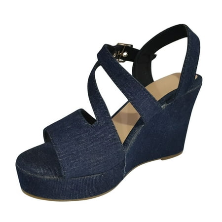 

Mackneog Women Open Toe Breathable Sandals Buckle Strap Casual Solid Color Wedges Shoes Gift on Clearance