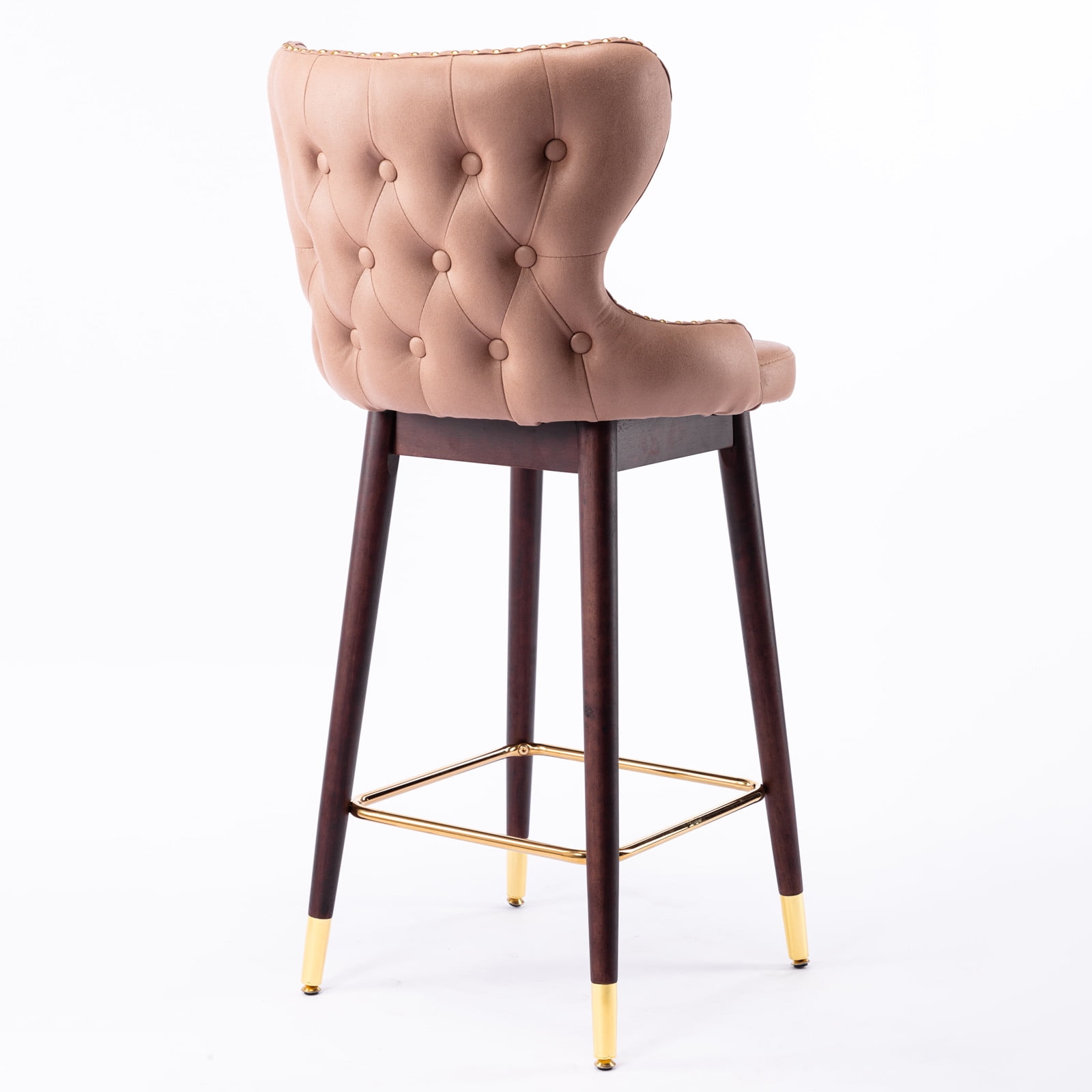Yardi Yard Modern Leathaire Set of 2 Bar Stools with Back, 29.9" Tufted Gold Nailhead Trim Counter Height Stools for Pub Kitchen, Khaki Yardi Yard Modern Leathaire Set of 2 Bar Stools with Back, 29.9" Tufted Gold Nailhead Trim Counter Height Stools for Pub Kitchen, Khaki