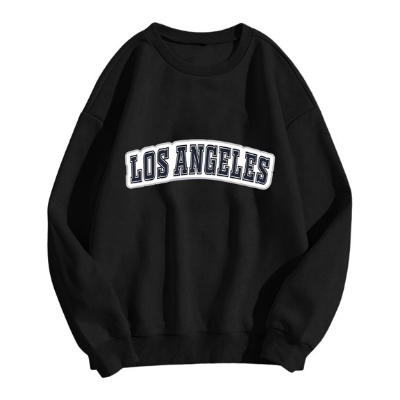 CUZIBR Womens Sweatshirt Letter Print Crew Neck Sweatshirts Vintage College Long Sleeve Pullover Casual Streetwear Basic Tops Fall Winter Clothes,Black