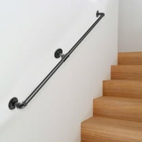 6FT Carbon Steel Pipe Stair Handrail, 440LBS Load Capacity, Wall Mounted Indoor/Outdoor Staircase Handrail with Round Corner, Industrial Metal Handrailing