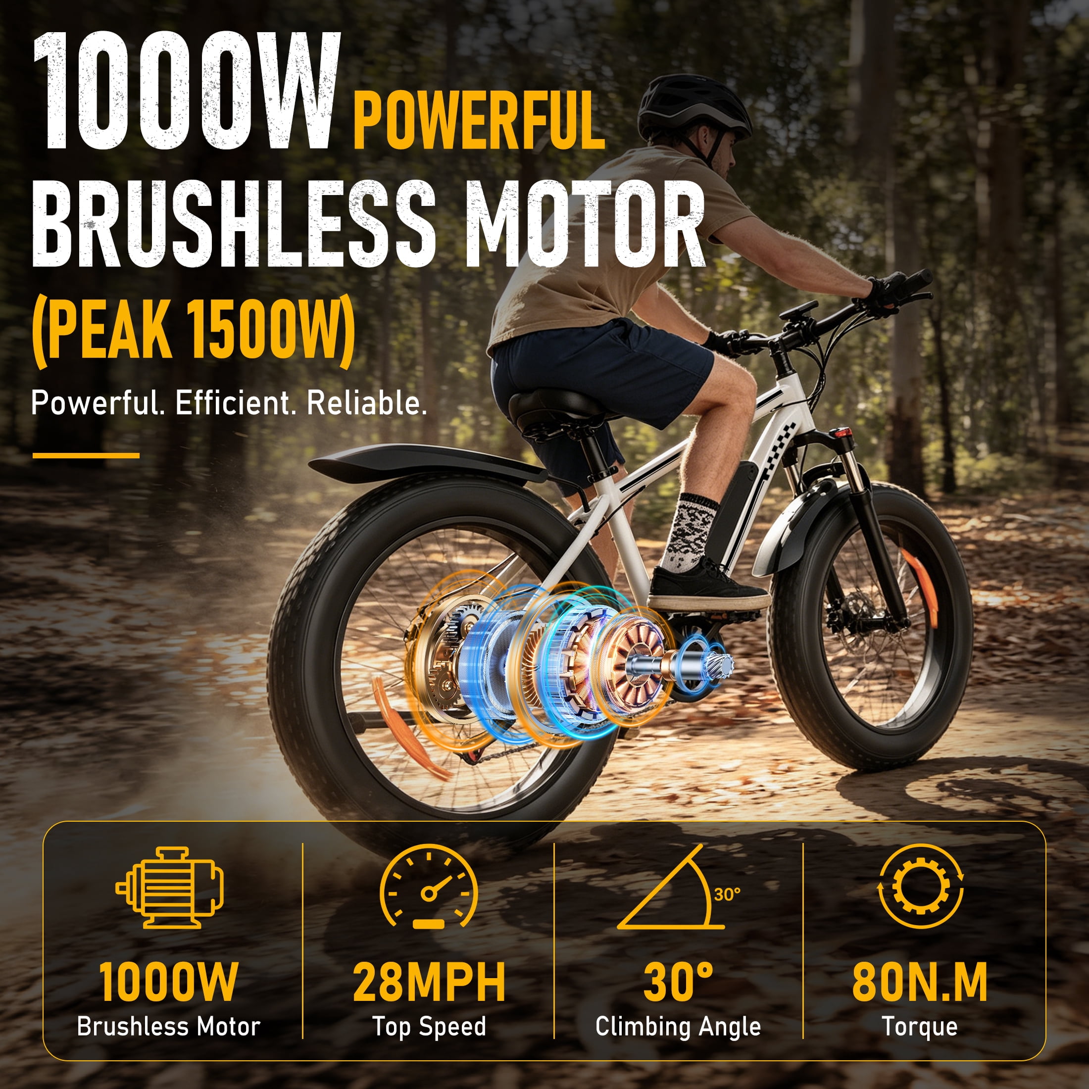 AMYET EB26 Electric Bike for Adults, Peak 1500W 48V 15Ah, 26" Fat Tire Ebike, E-Mountain Bicycle, UL2849
