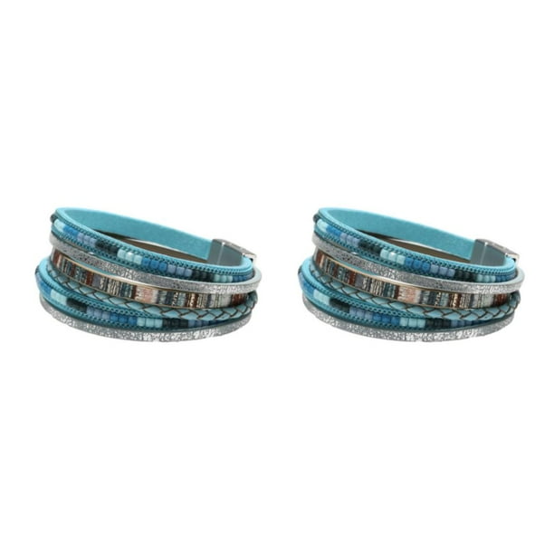 Brazalete de Cuero leopardo Qarigey 2Conjunto Azul