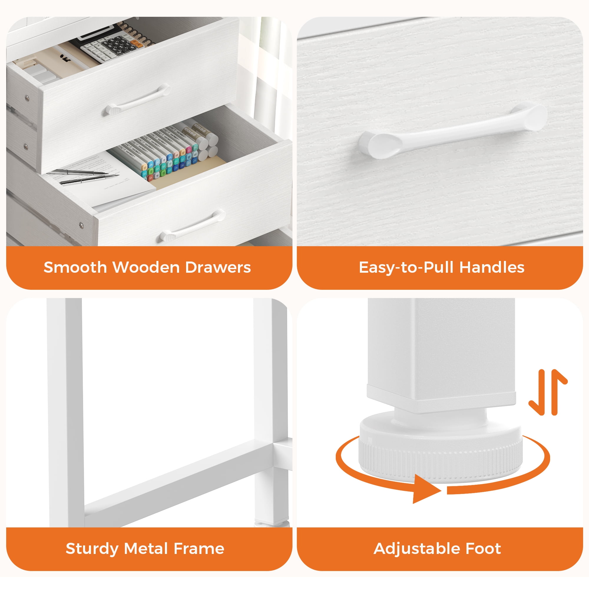 IULULU 51inch Computer Desk with 5 Drawers, Woodtop Desk of Small Spaces, Modern Style for Home Office, White