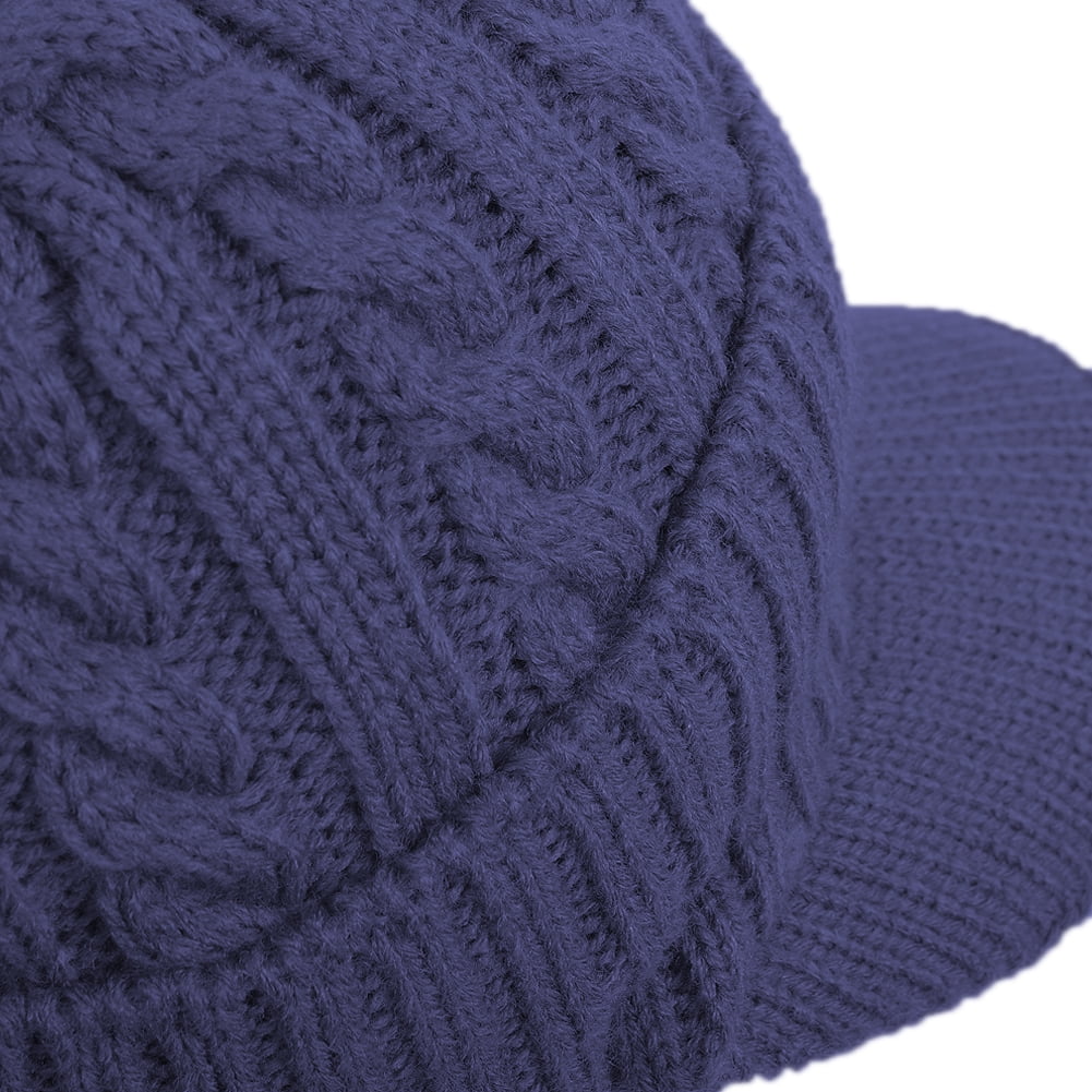 Ear (Blue) Fleece Hat Flap Bill Brimmed Janey&Rubbins with Visor Mens Cap Winter Beanie Lined Knit